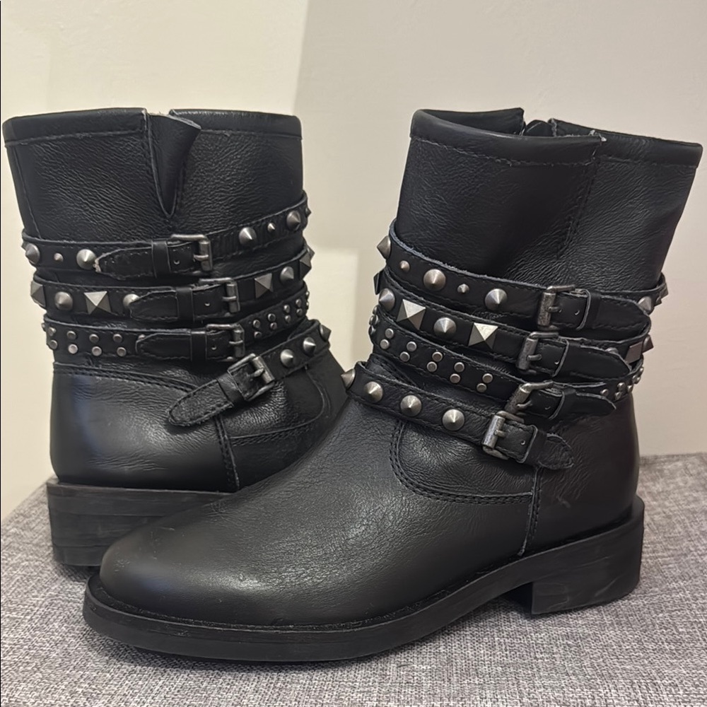 Black Studded Leather Ankle Boots
